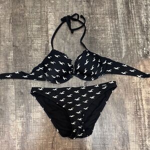 VTG Hollister Black and White Bikini with Logo Pattern